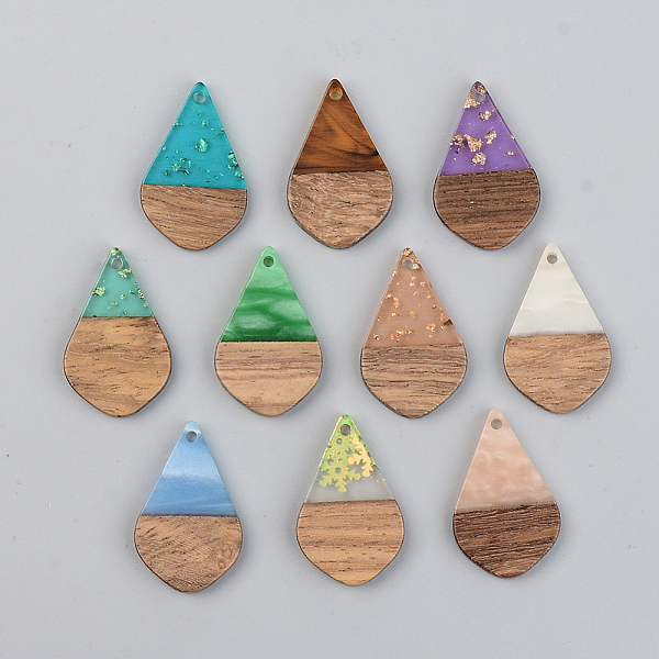 

PandaHall Resin & Walnut Wood Pendants, Teardrop, Mixed Color, 28x17.5x3mm, Hole: 1.8mm Resin+Wood Teardrop Multicolor