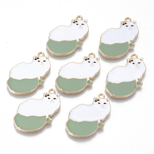 

PandaHall Alloy Enamel Pendants, Cadmium Free & Lead Free, Cat, Light Gold, White, 29.5x18x1.5mm, Hole: 1.8mm Alloy+Enamel Cat Shape White