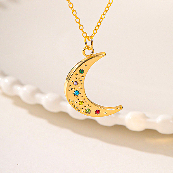 

PandaHall Brass Pendant Necklaces, Real 18K Gold Plated, Moon, 17.72 inch(450mm) Brass Moon