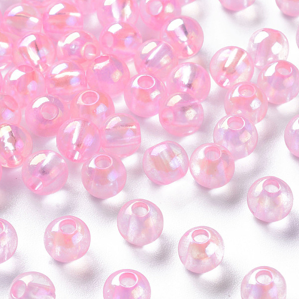 

PandaHall Transparent Acrylic Beads, AB Color Plated, Round, Pearl Pink, 6x5mm, Hole: 1.8mm, about 440pcs/50g Acrylic Round