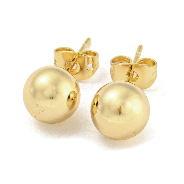 

PandaHall Brass Ear Studs, Round Ball, Real 18K Gold Plated, 20x8mm Brass Round