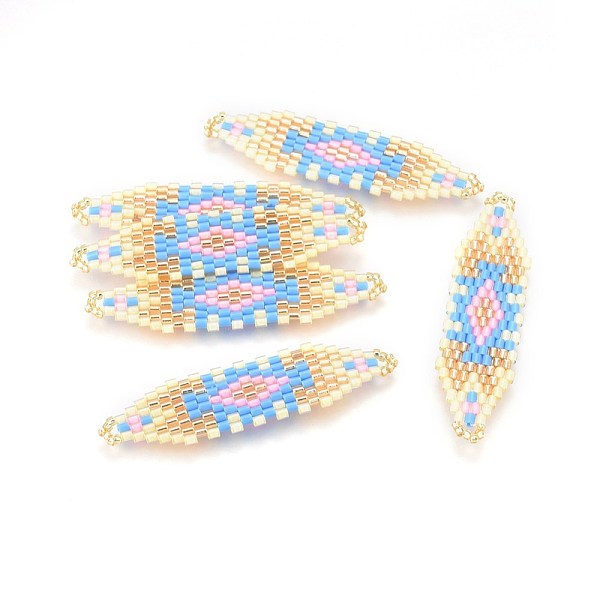 

PandaHall MIYUKI & TOHO Handmade Japanese Seed Beads Links, Loom Pattern, Shuttle Shape, Colorful, 50~52x13~14x1.7mm, Hole: 1.5mm Glass...