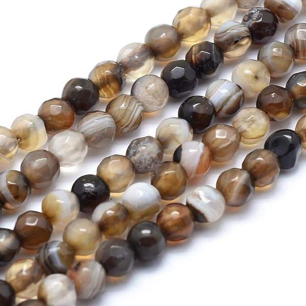 PandaHall Natural Agate Beads, Dyed, Faceted Round, Coffee, 4mm, Hole: 1mm, about 93pcs/strand, 14.5 inch(37cm) Natural Agate Round Brown