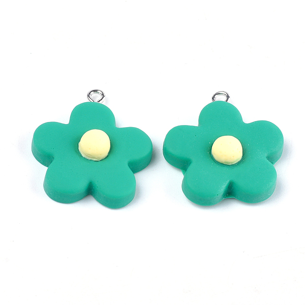 

PandaHall Resin Pendants, with Platinum Plated Iron Findings, Flower, Light Sea Green, 23~24x20~22x9~10mm, Hole: 2mm Iron+Resin Flower