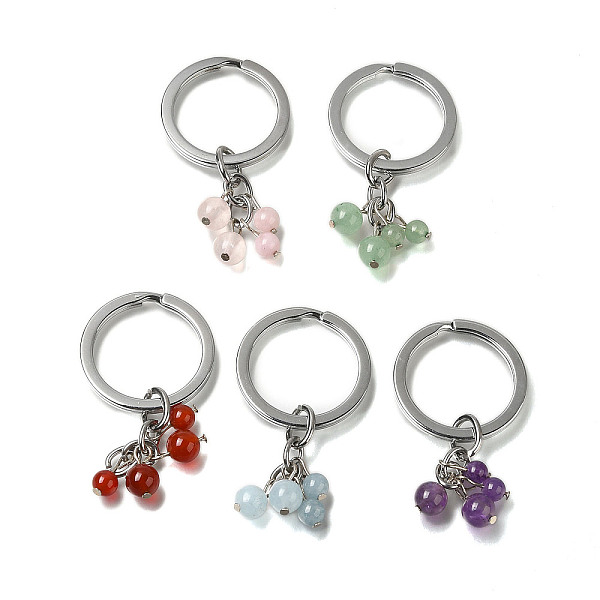 

PandaHall Alloy Keychain, with Gemstone Beads, Flat Round with Tree of Life, 8.9cm Mixed Stone Flat Round