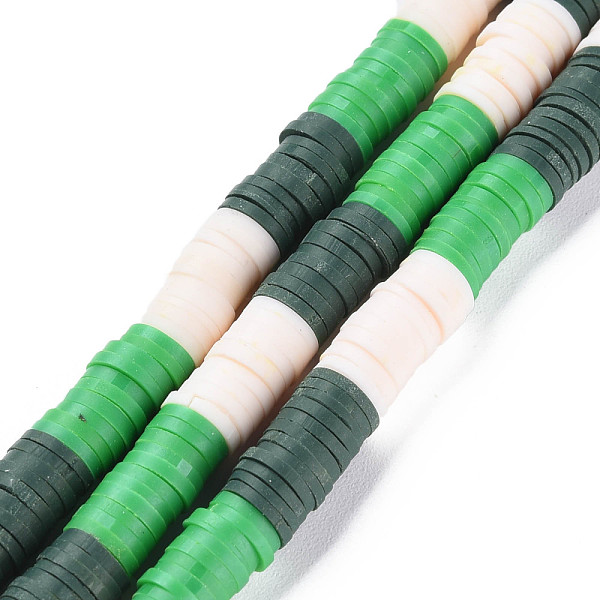 

PandaHall Fixed 3 Color Handmade Polymer Clay Bead Strands, Heishi Beads, Disc/Flat Round, White & Dark Green & Lime Green, 6x0.3~1.5mm..., Multicolor