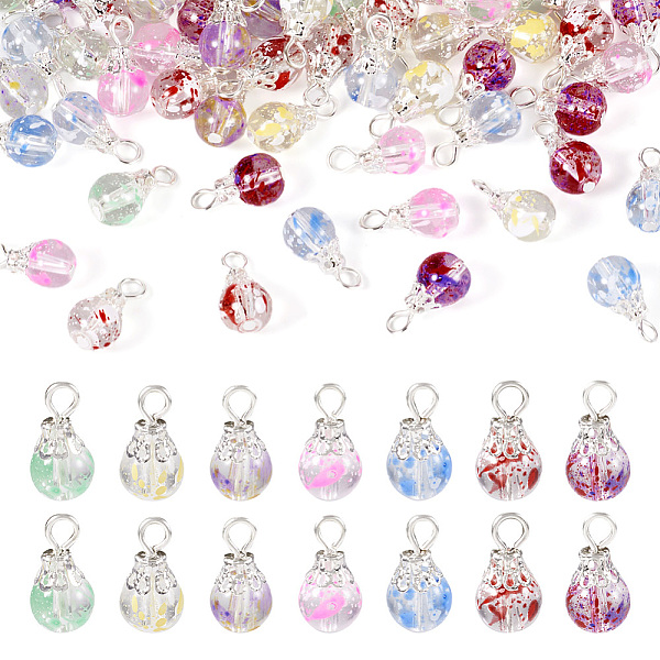 

PandaHall 70Pcs 7 Colors Baking Painted Transparent Glass Pendants, with Silver Tone Iron Loops, Teardrop Charms, Mixed Color, 15x8mm, Hole..., Multicolor