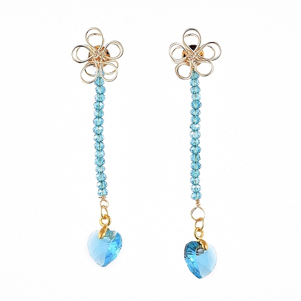 

PandaHall Stud Earrings, with Heart Glass Charms, Rondelle Glass Beads, Iron Stud Earring Findings, Brass Wire Beads & Ear Nuts, Deep Sky..., Blue