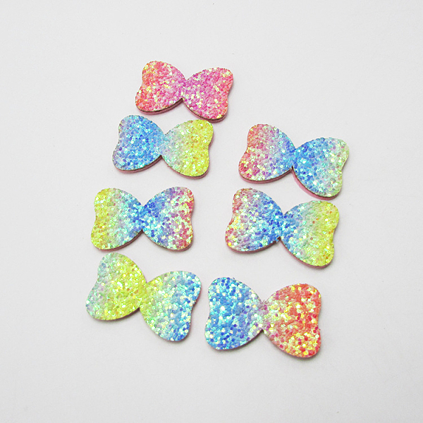 

PandaHall Glitter Non Woven Fabric Decoration Accessories, with Paillette/Sequins, Hair Bow, Bowknot, Colorful, 22x35mm Fibre