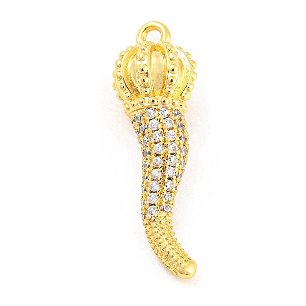 

PandaHall Rack Plating Brass Micro Pave Cubic Zirconia Pendants, Long-Lasting Plated, Lead Free & Cadmium Free, Horn Charm, Real 18K Gold..., Clear