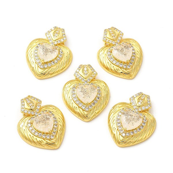 

PandaHall Rack Plating Brass & Rhinestone Pendants, with Crushed Ice Cut Cubic Zirconia, Heart Charm, Real 14K Gold Plated, Cadmium Free &...