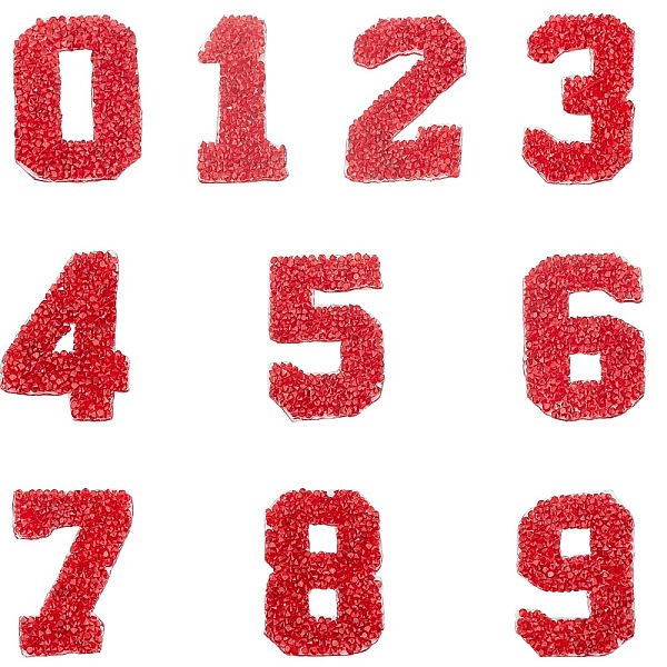 PandaHall Glitter Hotfix Rhinestone, Hot Melt Adhesive on the Back, Costume Accessories, Number 0 to 9, Light Siam, 61x43x2.5mm Glass...