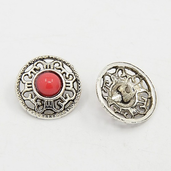 

PandaHall Flat Round Alloy Resin Shank Buttons, 1-Hole, Antique Silver, Indian Red, 18x10mm Alloy Flat Round Red