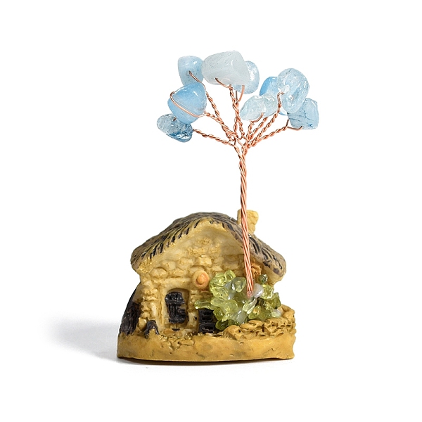 

PandaHall Resin Display Decorations, Reiki Energy Stone Feng Shui Ornament, with Natural Aquamarine Tree and Copper Wire, House...