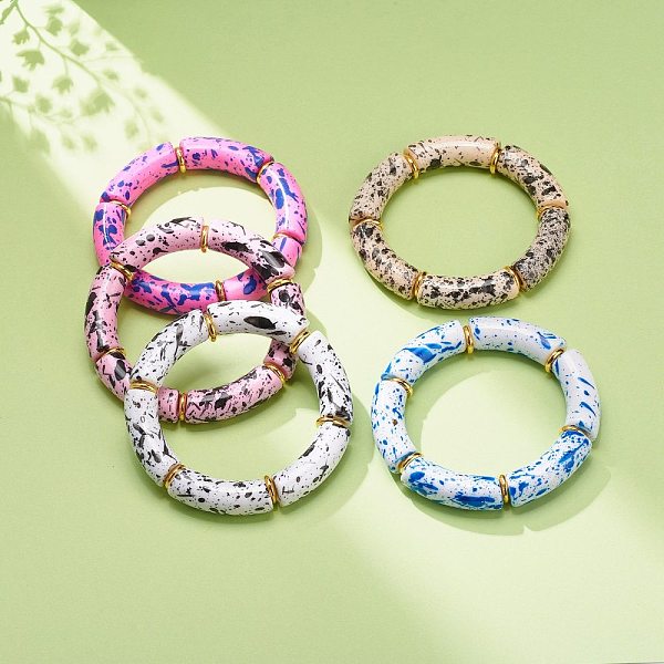 

PandaHall Acrylic Curved Tube Beaded Stretch Bracelet, Chunky Bamboo Friendship Braceelet for Women, Mixed Color, Inner Diameter: 2 inch..., Multicolor