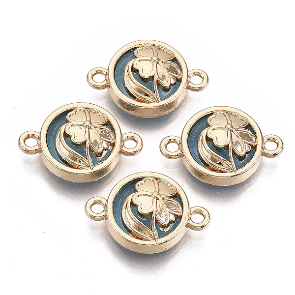 

PandaHall Glass Links connectors, with Light Gold Plated Alloy Findings, Flat Round with Clover, Light Sky Blue, 13.5x19.5x6.5mm, Hole...