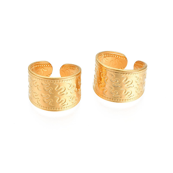 

PandaHall Ion Plating(IP) 304 Stainless Steel Snake Pattern Open Cuff Ring, Chunky Wide Ring for Women, Real 18K Gold Plated, US Size 7 1/4...