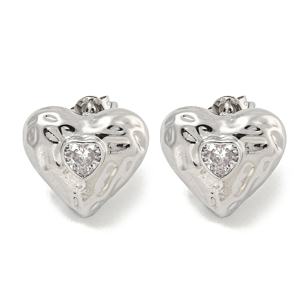 

PandaHall Heart Texture Brass Micro Pave Cubic Zirconia Stud Earrings for Women, Cadmium Free & Lead Free, Long-Lasting Plated, Platinum..., Clear