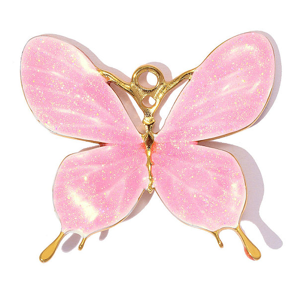 304 Stainless Steel with Pink Enamel Pendants