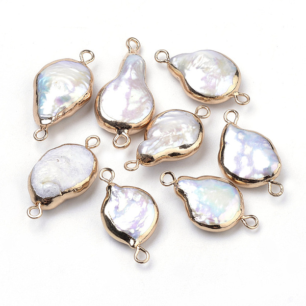 

PandaHall Plated Natural Baroque Pearl Keshi Pearl Links connectors, with Iron Findings, teardrop, Golden, 20~26x11.5~12x5~6mm, Hole: 2mm...