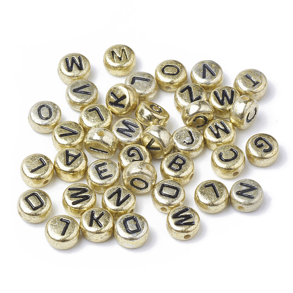 

PandaHall Plating Acrylic Beads, Horizontal Hole, Flat Round with Letter, Golden Plated, 7x4mm, Hole: 1mm, about 360pcs/50g Acrylic Flat...