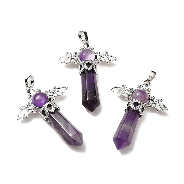 

PandaHall Natural Amethyst Pendants, Angel Charms, with Rack Plating Platinum Tone Brass Findings, Cadmium Free & Lead Free, 52~53x37x11mm...