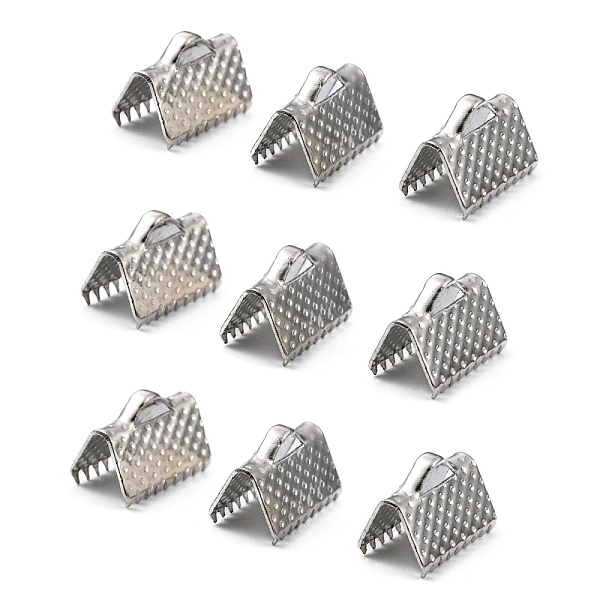 

PandaHall Iron Ribbon Crimp Ends, Lead Free, Platinum, 10x7mm, Hole: 2mm Iron