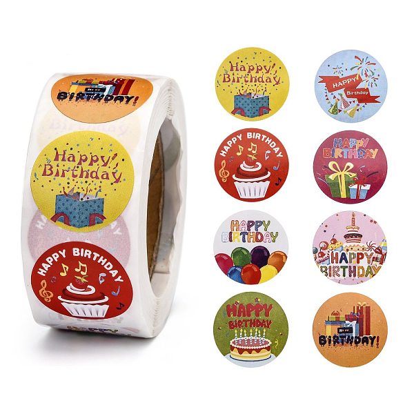 

PandaHall Self-Adhesive Paper Stickers, Gift Tag, for Party, Decorative Presents, Happy Birthday Theme, Round, Colorful, Word, 25mm...