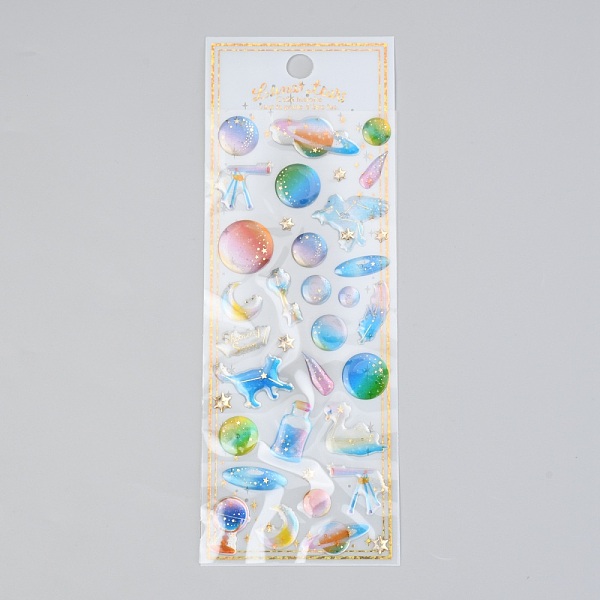 

PandaHall Epoxy Resin Sticker, for Scrapbooking, Travel Diary Craft, Planet Pattern, 0.5~3x0.5~2.1cm Paper Planet