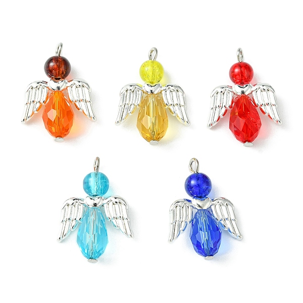 

PandaHall Glass Pendants, with Alloy Wings and Iron Loops, Angel Charms, Mixed Color, 26x18.5x8mm, Hole: 2mm Alloy+Glass Angel & Fairy..., Multicolor