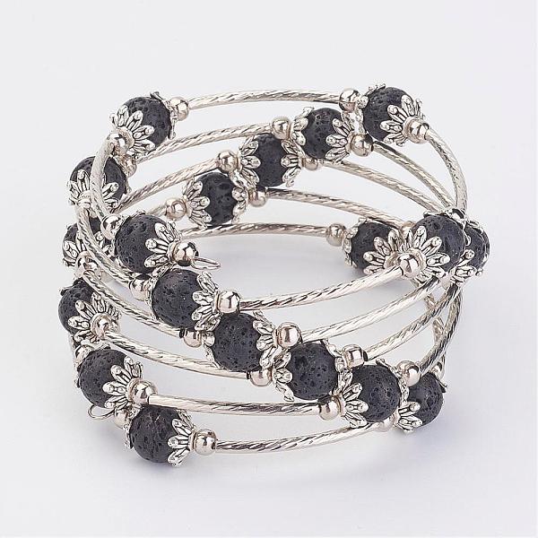 

PandaHall Five Loops Wrap Lava Rock Beads Bracelets, with Brass Tube Bead, Iron Bead Spacers, Tibetan Style Bead Caps, 2-1/4 inch(58mm) Lava..., Multicolor