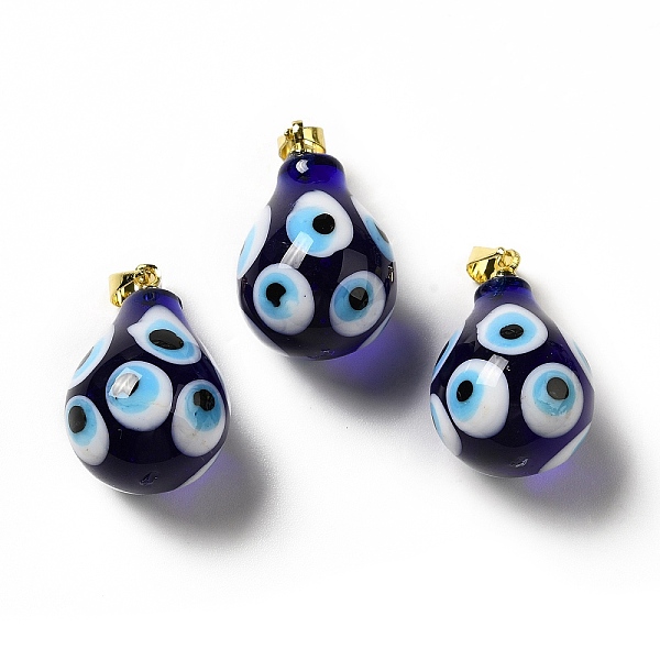 

PandaHall Handmade Evil Eye Lampwork Pendants, with Rack Plating Brass Findings, Long-Lasting Plated, Teardop, Midnight Blue...