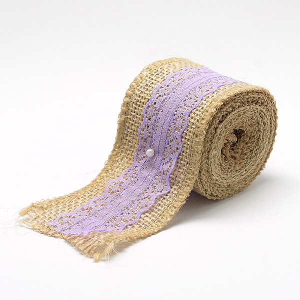 

PandaHall Burlap Ribbon, Hessian Ribbon, Jute Ribbon, with Cotton Ribbon, for Jewelry Making, Lilac, 2 inch(50mm), about 2.187yards/roll..., Purple