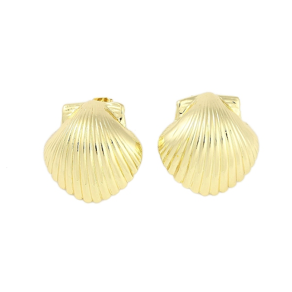 

PandaHall Brass Earring for Women, Shell Shape, Stud Earrings, Real 18K Gold Plated, 24x24mm Brass Shell Shape