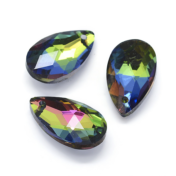 

PandaHall Faceted Glass Pendants, Teardrop, Colorful,22x13x8.5mm, Hole: 1mm Glass Teardrop