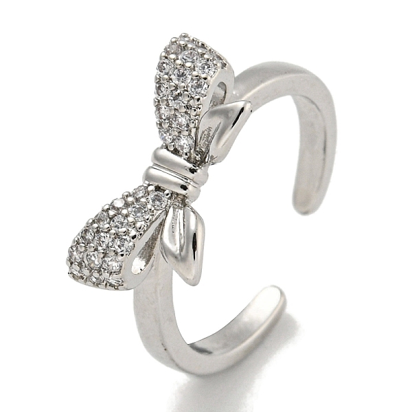 

PandaHall Bowknot Brass Micro Pave Cubic Zirconia Open Cuff Ring for Women, Cadmium Free & Lead Free, Long-Lasting Plated, Platinum..., Clear