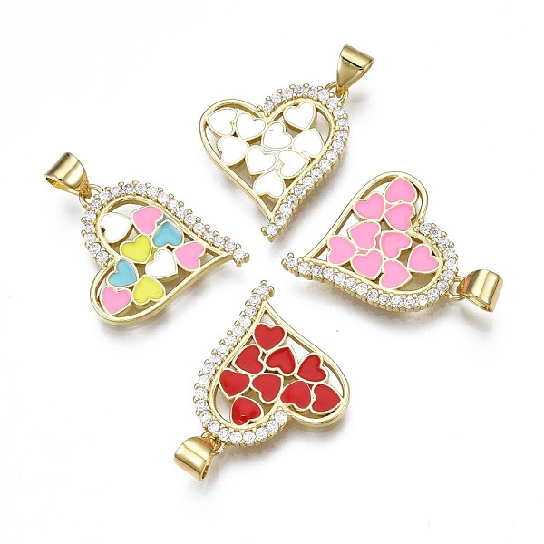 

PandaHall Brass Micro Pave Clear Cubic Zirconia Pendants, with Enamel and Brass Snap on Bails, Nickel Free, Real 18K Gold Plated, Heart..., Multicolor