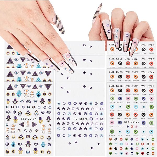 

PandaHall AHANDMAKER 12 Sheet Evil Eye Nail Art Stickers, Self Adhesive Witch Nail Decals Turkish Blue Eye Hamsa Hand Eye of Pegatinas Uas..., Multicolor
