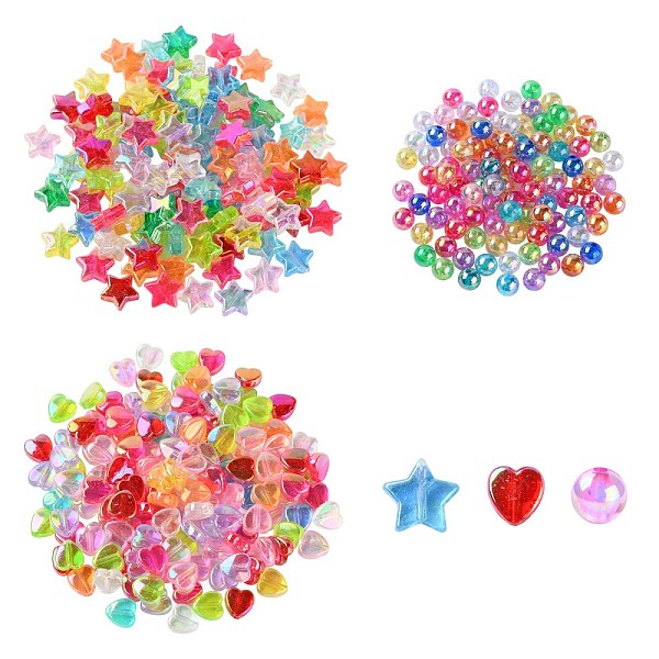 

PandaHall 350Pcs 3 Style Transparent Acrylic & Plastic Beads, Heart & Star & Round, Mixed Color, 8mm, Hole: 1.8mm Plastic Mixed Shapes..., Multicolor