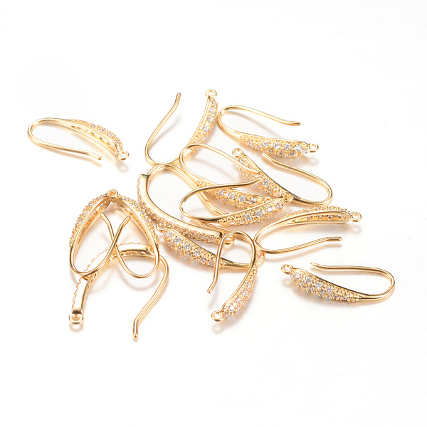 

PandaHall Brass Earring Hooks, with Rhinestones and Horizontal Loop, Light Gold, 19x3mm, Hole: 1mm Brass Clear