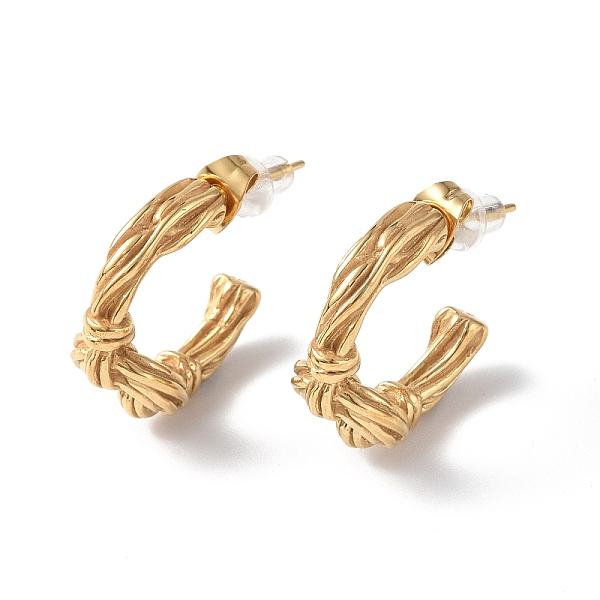 

PandaHall Ion Plating(IP) 304 Stainless Steel Knot Stud Earrings, Half Hoop Earrings for Women, Golden, 20x19.5x3.5~10mm, Pin: 0.8mm 304...