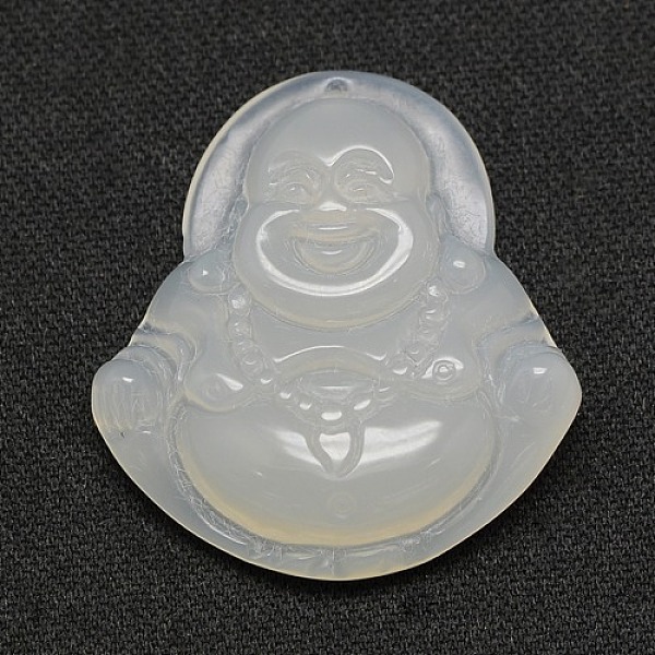 

PandaHall Natural Agate Cameo Pendants, Buddha, White, 35x32x5~9mm, Hole: 1mm Natural Agate Human White