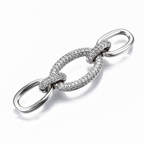 

PandaHall Brass Micro Pave Clear Cubic Zirconia Links Connectors, Cadmium Free & Nickel Free & Lead Free, Oval, Real Platinum Plated, 45mm...