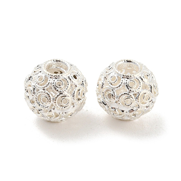 

PandaHall Rack Plating Brass Beads, Lead Free & Cadmium Free, Long-Lasting Plated, Hollow, Round, Silver, 8x7.5mm, Hole: 2.2mm Brass Round