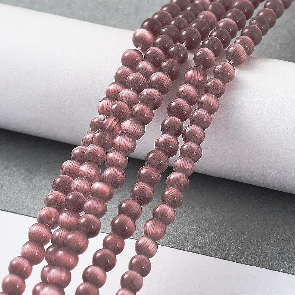 

PandaHall Cat Eye Beads Strands, Round, Rosy Brown, 4mm, Hole: 0.7mm, about 100~105pcs/strand, 14.37~14.69 inch(36.5~37.3cm) Glass Round