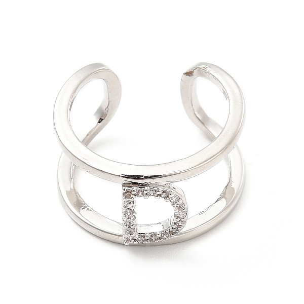 

PandaHall Clear Cubic Zirconia Initial Letter Open Cuff Ring, Platinum Brass Double Line Ring for Women, Lead Free & Cadmium Free, Letter.D...