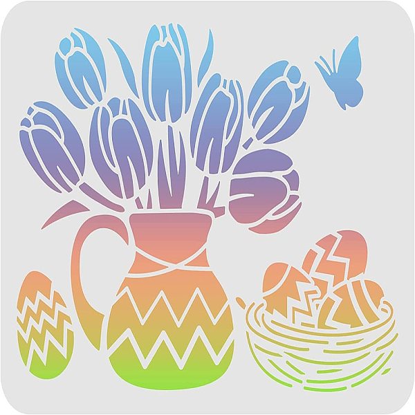 PandaHall FINGERINSPIRE Happy Easter Drawing Painting Stencils (11.6x8.3inch) Easter Theme Templates Decoration Tulip Stencils Butterfly...