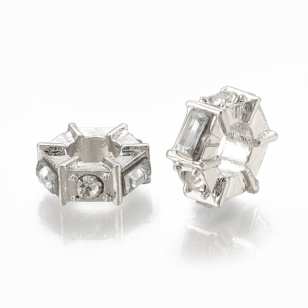

PandaHall Alloy European Beads, Large Hole Beads, with Rhinestone, Flat Round, Platinum, Crystal, 11.5x11x4.5mm, Hole: 5mm Alloy+Rhinestone..., Clear