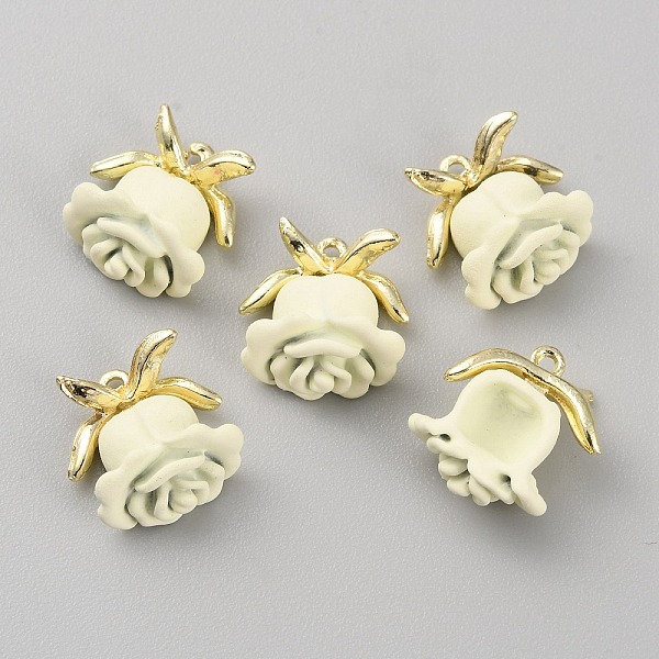 

PandaHall Spray Painted Alloy Charms, Rose, Lemon Chiffon, 12x12x6mm, Hole: 0.9mm Alloy Flower