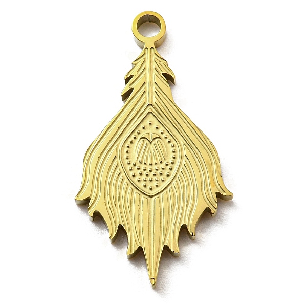 

PandaHall Ion Plating(IP) 316L Surgical Stainless Steel Pendants, Textured, Peacock Feather Charm, Real 18K Gold Plated, 27x14.5x2mm, Hole...